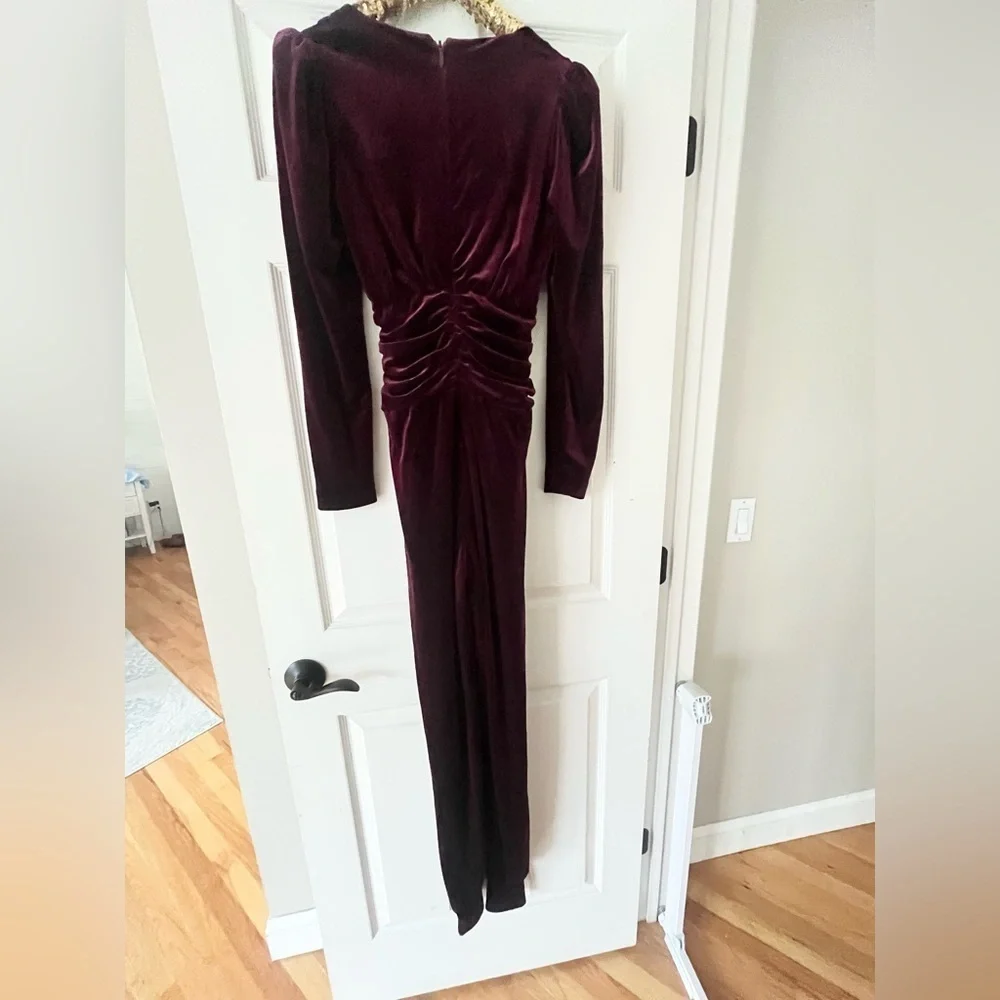 Monique Lhuillier Collection Merlot Soft Velvet Tapered Jumpsuit